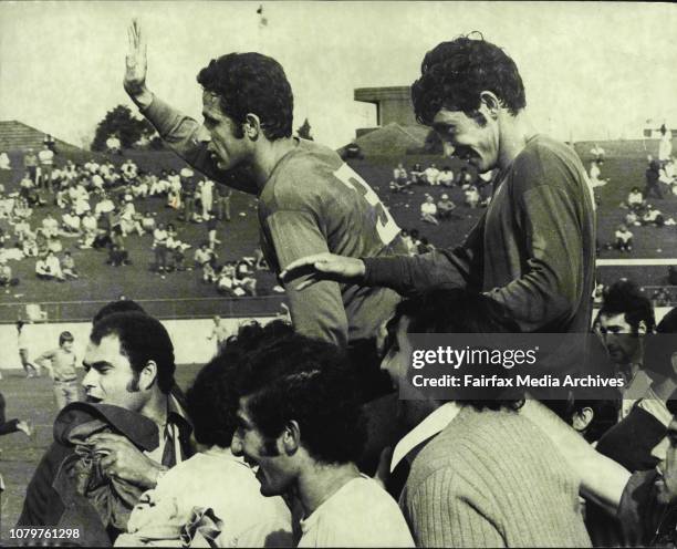 World Cup Soccer, sportsground: Iraq vs New Zealand.Second half. 4 Iraq players carried from field after. March 24, 1973. .