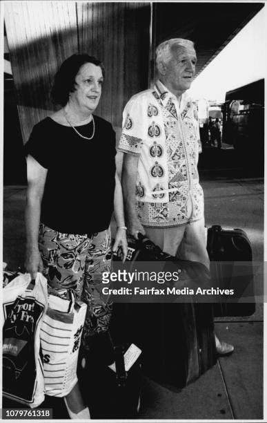 Passengers from the P &amp; O cruise ship, Fairstar, on arrival at Mascot.Mr. &amp; Mrs. June 24, 1991. .