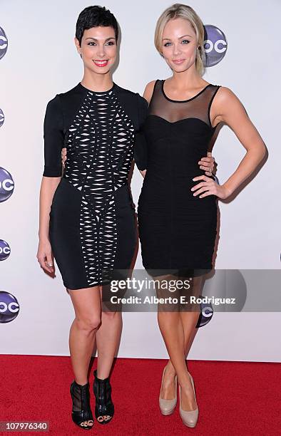 Actress Morena Baccarin and actress Laura Vandervoort arrive to Disney ABC Television Group's TCA "Winter Press Tour" on January 10, 2011 in...