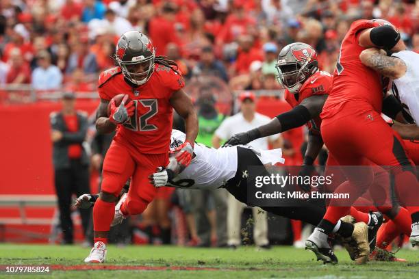 Jacquizz Rodgers of the Tampa Bay Buccaneers runs up the middle during the second quarter New Orleans Saints at Raymond James Stadium on December 09,...