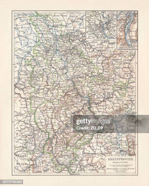 map of rhine province (prussia, germany), lithograph, published in 1897 - the eifel germany stock illustrations