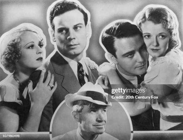 Some of the stars of the film 'State Fair', 1933. From left to right, actors Sally Eilers , Norman Foster , Will Rogers , Lew Ayres and Janet Gaynor...