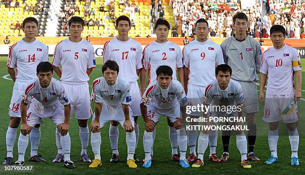 North Korea's defender Pak Nam-Chol, defender Ri Kwang-Chon, midfielder An Young-Hak, defender Cha Jong-Hyok, forward Jong Tae-Se, goalkeeper Ri...
