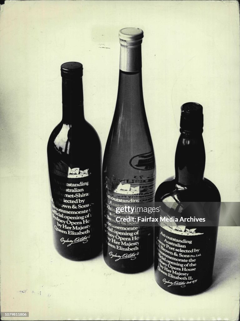 Bottles of wine to commemorate the opening of the Opera House taken in the office.Opera House souvenir bottles of claret, riesling and port are now distributed by H. G. Brown and Sons of Chatswood.The idea has proved so popular that most of the 12,000 rie
