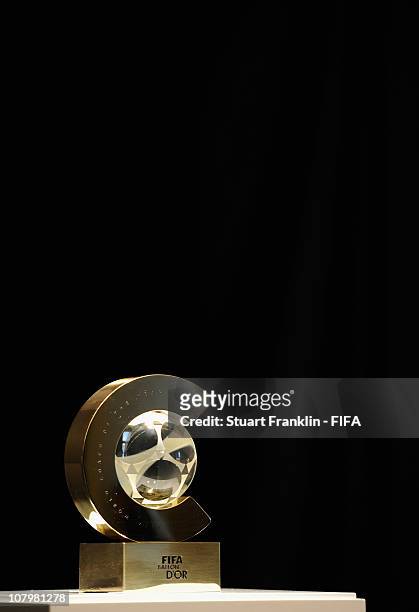 The FIFA world coach of the year trophy during the FIFA Ballon d'Or Gala 2010 t the congress hall on January 10, 2011 in Zurich, Switzerland.