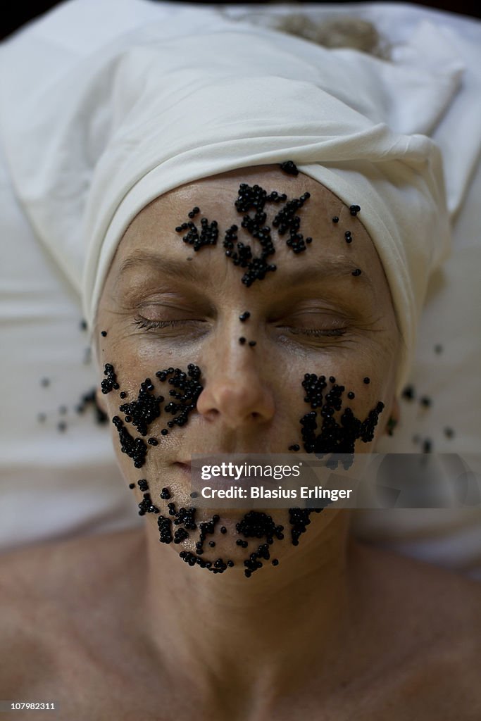 Facial spa treatment with caviar