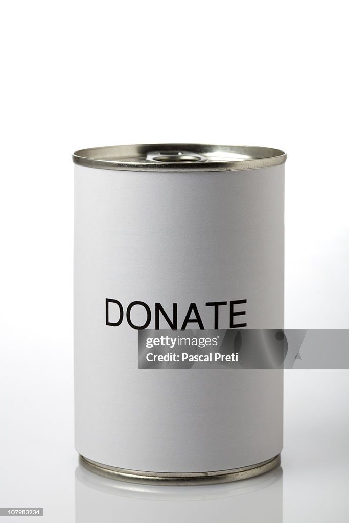 Word charity on a tin can