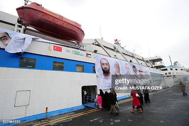 People visit the Turkish ship Mavi Marmara in Istanbul's Sarayburnu port, on December 29, 2010. The Israeli navy raided on May 31, 2010 the Turkish...