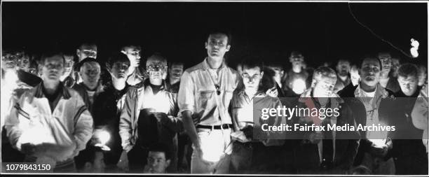 Peopl mourning the deaths of friends from Aids at the vigil."Candellight vigil for Aids at Hyde Park"A consoling ritual... Some of the 3,000 who...