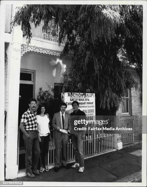 Terrace House, 130 union st. Erskinnville.L T R. - Mr. Tony Foyster, his wife Susan, Tennants.Mr. Alan Kittle, Real Estate agent, and Mr. Ted Leong,...