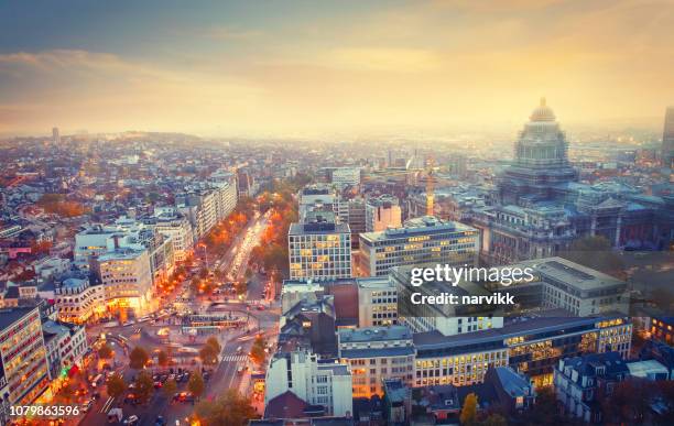 city of brussels by twilight - brussels capital region stock pictures, royalty-free photos & images