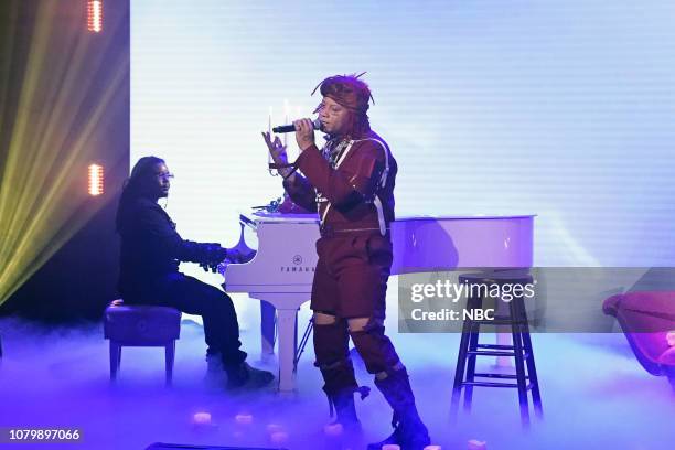 Episode 0990 -- Pictured: Musical guest Trippie Redd performs on January 9, 2019 --