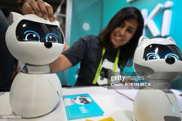 Companion robot Kiki the cat is displayed at CES 2019 consumer electronics show, on January 9, 2019 at the Las Vegas Convention Center in Las Vegas,...