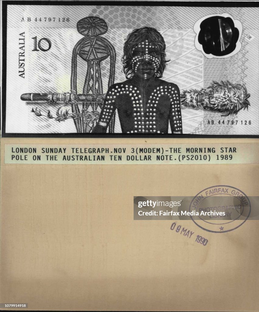 The morning star pole on the Australian ten dollar note.Pictured in the pole on the $10,0000 plastic note that the artist is sueing the government over.