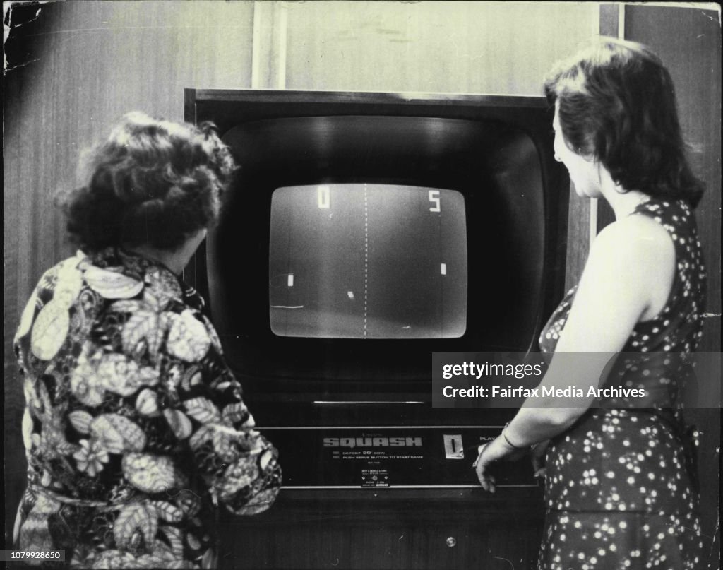 A game of Electro Squash being played by Una Goggins of Lidcombe Brenda Fenwick of Bronte at the Trade Union Club Surry Hills.Bleep-bleep...and a game of TV Squash is on in a City club. Soon you'll be able to adapt your own set to play fun games like this