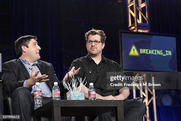 Producers Adam F. Goldberg and Seth Gordon speak onstage during the 'Breaking In' panel at the FOX Broadcasting Company portion of the 2011 Winter...