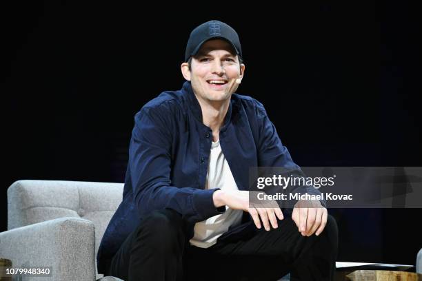 Ashton Kutcher speaks onstage during WeWork Presents Second Annual Creator Global Finals at Microsoft Theater on January 9, 2019 in Los Angeles,...