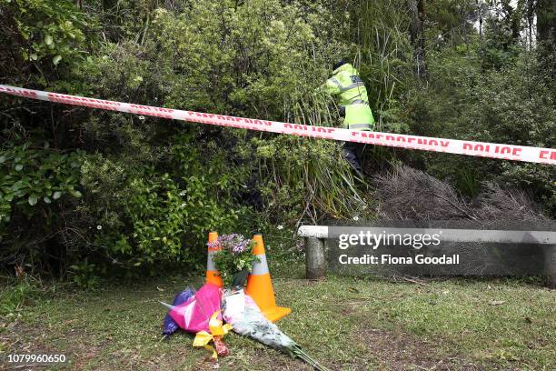 Police search the area around where Grace Millane's body was found on December 10, 2018 in Auckland, New Zealand. The body of 22-year-old Grace...