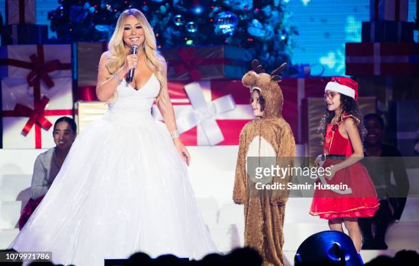Mariah Carey, with children Moroccan Cannon and Monroe Cannon, performs live during her All I Want For Christmas Is You tour at Motorpoint Arena on...