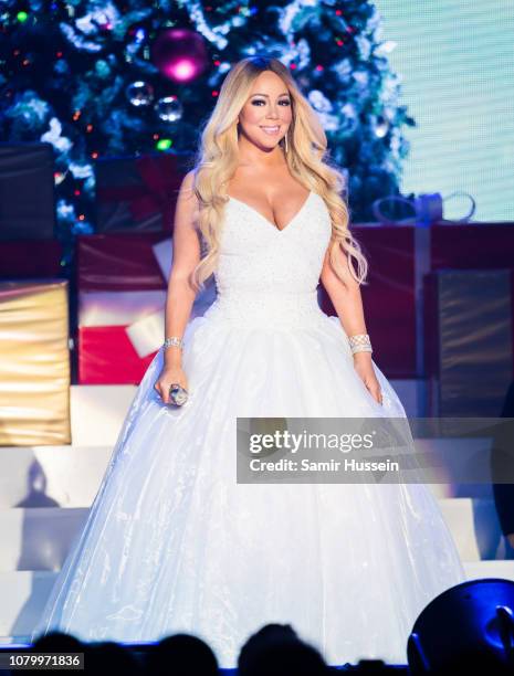 Mariah Carey performs live during her All I Want For Christmas Is You tour at Motorpoint Arena on December 09, 2018 in Nottingham, England.