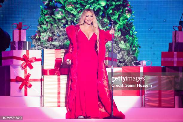 Mariah Carey performs live during her All I Want For Christmas Is You tour at Motorpoint Arena on December 09, 2018 in Nottingham, England.