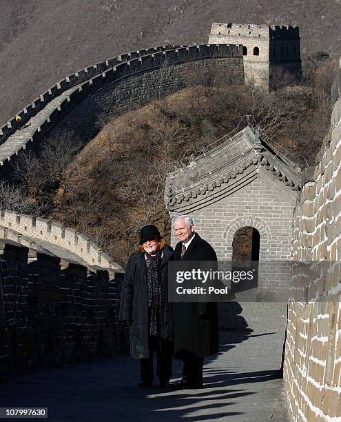 Secretary of Defense Robert Gates and his wife Becky Gates visit the Great Wall on January 12, 2011 in Beijing, China. Gates is holding talks with...