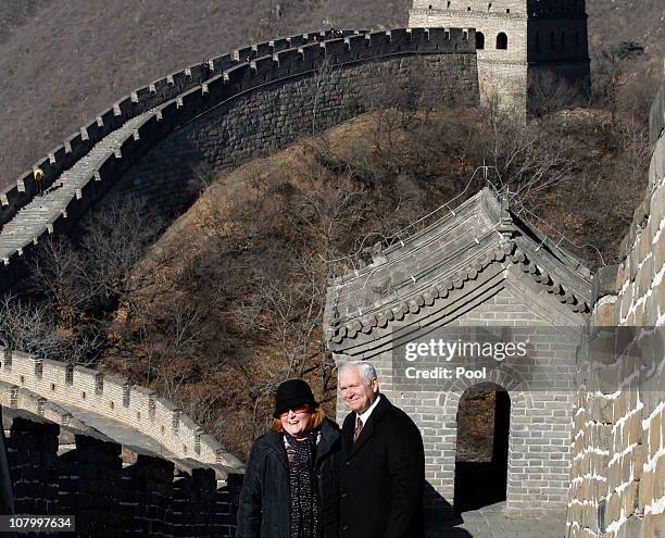 Secretary of Defense Robert Gates and his wife Becky Gates visit the Great Wall on January 12, 2011 in Beijing, China. Gates is holding talks with...