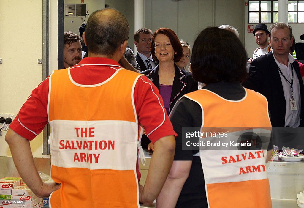 Julia Gillard Visits Flood Evacuation Centre