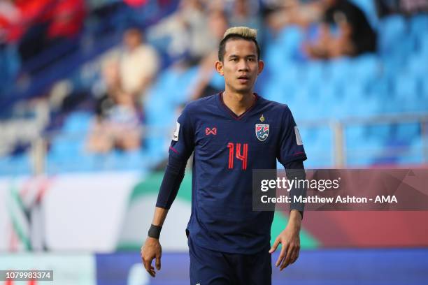 Sanrawat Dechmitr of Thailand in action during the AFC Asian Cup Group A match between Bahrain and Thailand at Al Maktoum Stadium on January 10, 2019...