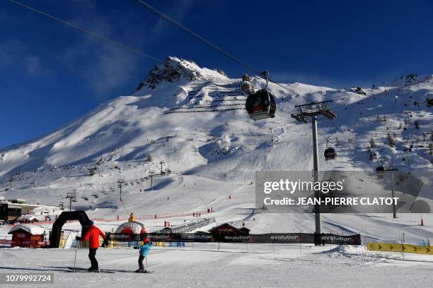 Picture taken on January 10, 2019 shows a view of the ski slopes of the French alps ski resort of Tignes.