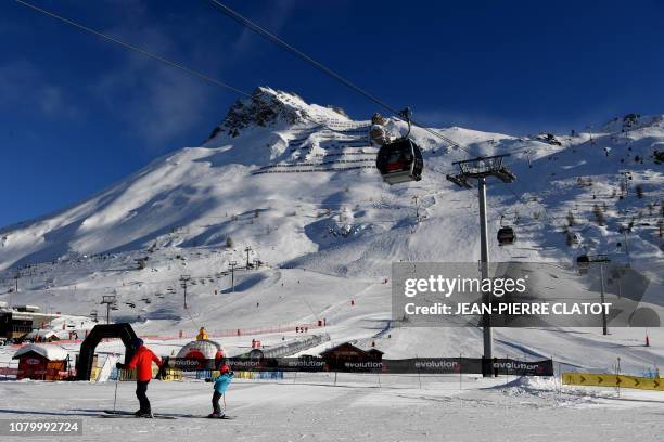 Picture taken on January 10, 2019 shows a view of the ski slopes of the French alps ski resort of Tignes.