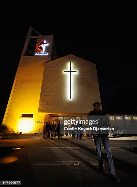 Parishioners leave after attending an interfaith service at the Catalina United Methodist Church on January 11, 2011 in Tucson, Arizona. Community...