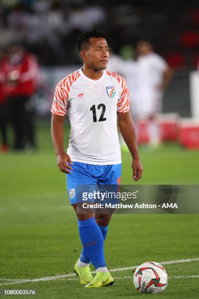 Jeje Lalpekhlua of India warms up prior to the AFC Asian Cup Group A match between India and the United Arab Emirates at Zayed Sports City Stadium on...