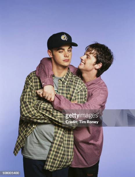 British TV duo Anthony McPartlin and Declan Donnelly, aka Ant & Dec, circa 1995.