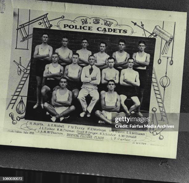 Police Cadets - H. North, A. E. Nisbet, F.W Terry, R.H Worboys, V.T. Davis, E.R. Williams, J.E. Fisher, R.M. Thomas, Const. B. Crigor, N.A. Souter,...