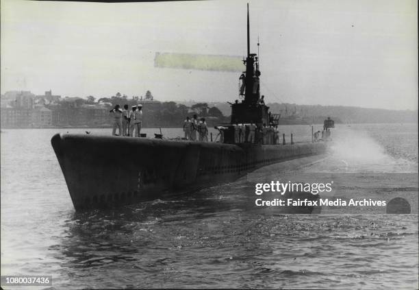 The U.S. Submarine Archerfish departing from Circular Quay today. January 6, 1964. .