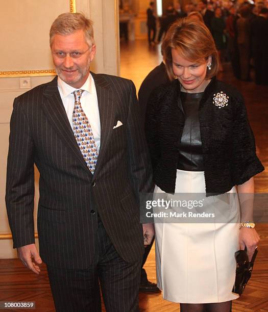 Prince Philippe and Princess Mathilde of Belgium attend the New Years reception at the Royal Palace at Royal Palace on January 12, 2011 in Brussel,...