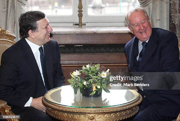 President of the European Commission José Manuel Barroso and King Albert of Belgium attend the New Years reception at the Royal Palace at Royal...
