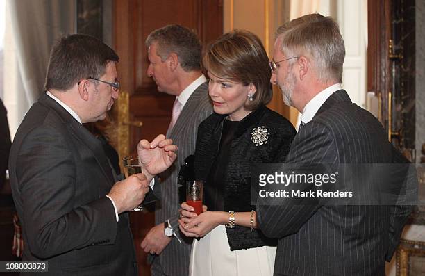 Belgian Foreighn Minister Steven Van Ackere, Princess Mathilde and Prince Philippe of Belgium attend the New Years reception at the Royal Palace at...