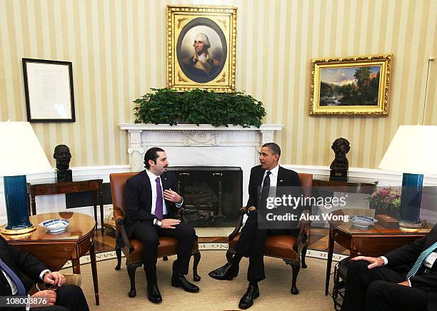 President Barack Obama meets with Prime Minister Saad Hariri of Lebanon in the Oval Office of the White House January 12, 2011 in Washington, DC....