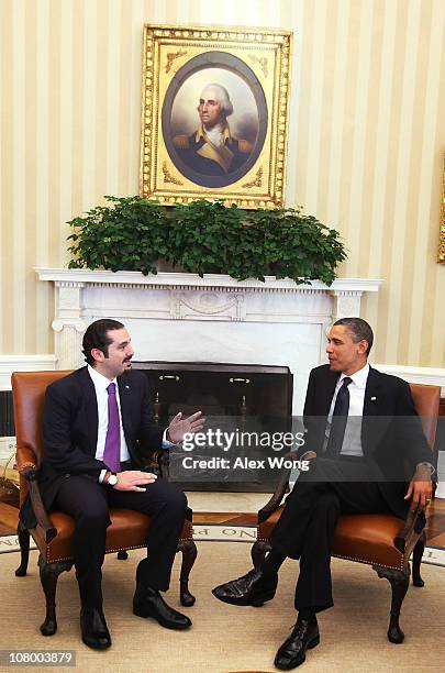 President Barack Obama meets with Prime Minister Saad Hariri of Lebanon in the Oval Office of the White House January 12, 2011 in Washington, DC....