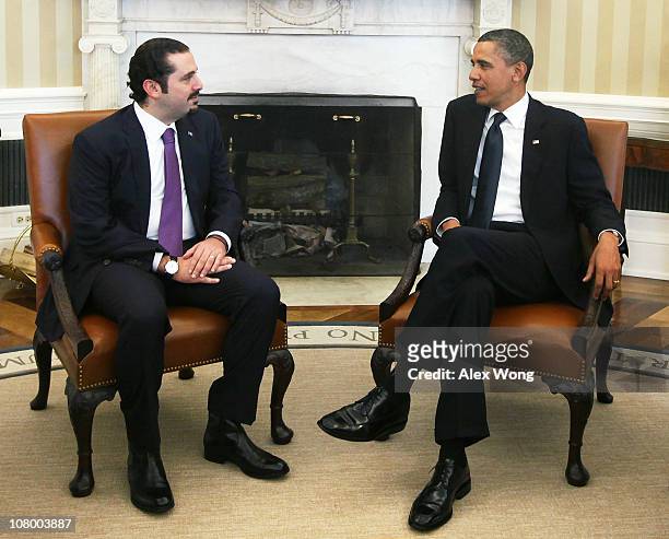 President Barack Obama meets with Prime Minister Saad Hariri of Lebanon in the Oval Office of the White House January 12, 2011 in Washington, DC....