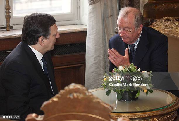 President of the European Commission José Manuel Barroso and King Albert of Belgium attend the New Years reception at the Royal Palace on January 12,...