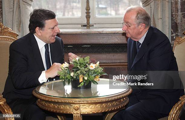 President of the European Commission José Manuel Barroso and King Albert of Belgium attend the New Years reception at the Royal Palace on January 12,...