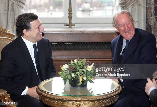 President of the European Commission José Manuel Barroso and King Albert of Belgium attend the New Years reception at the Royal Palace on January 12,...