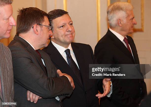 Belgian Foreighn Minister Steven Van Ackere, President of the European Commission José Manuel Barroso and President of the European Parliament Jerzy...