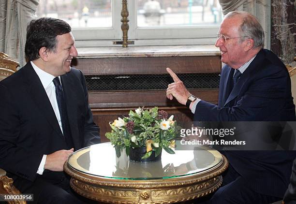 President of the European Commission José Manuel Barroso and King Albert of Belgium attend the New Years reception at the Royal Palace on January 12,...