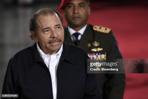 Daniel Ortega, Nicaragua's president, arrives for the inauguration of Nicolas Maduro, Venezuela's president, not pictured, in Caracas, Venezuela, on...