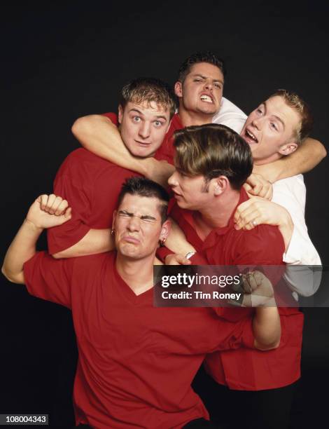 Irish boy band Boyzone, circa 1995. Clockwise from top left: Mikey Graham, Keith Duffy, Ronan Keating, Stephen Gately and Shane Lynch.