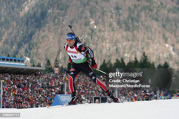 Michael Greis of Germany competes in the men's individual during the E.ON IBU World Cup Biathlon on January 12, 2011 in Ruhpolding, Germany.